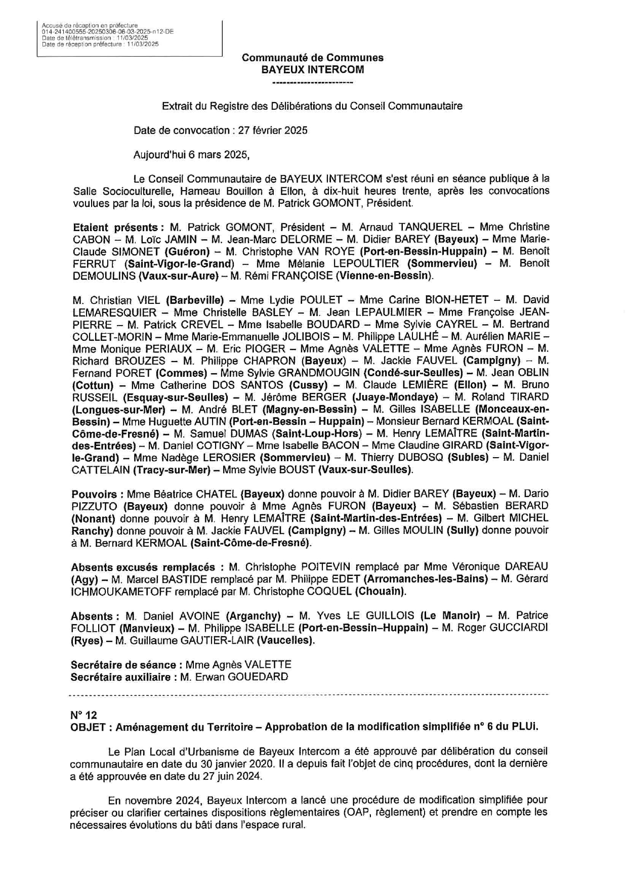 DELIBERATION MODIFICATION 6 PLUI PAGE 1 page 0001