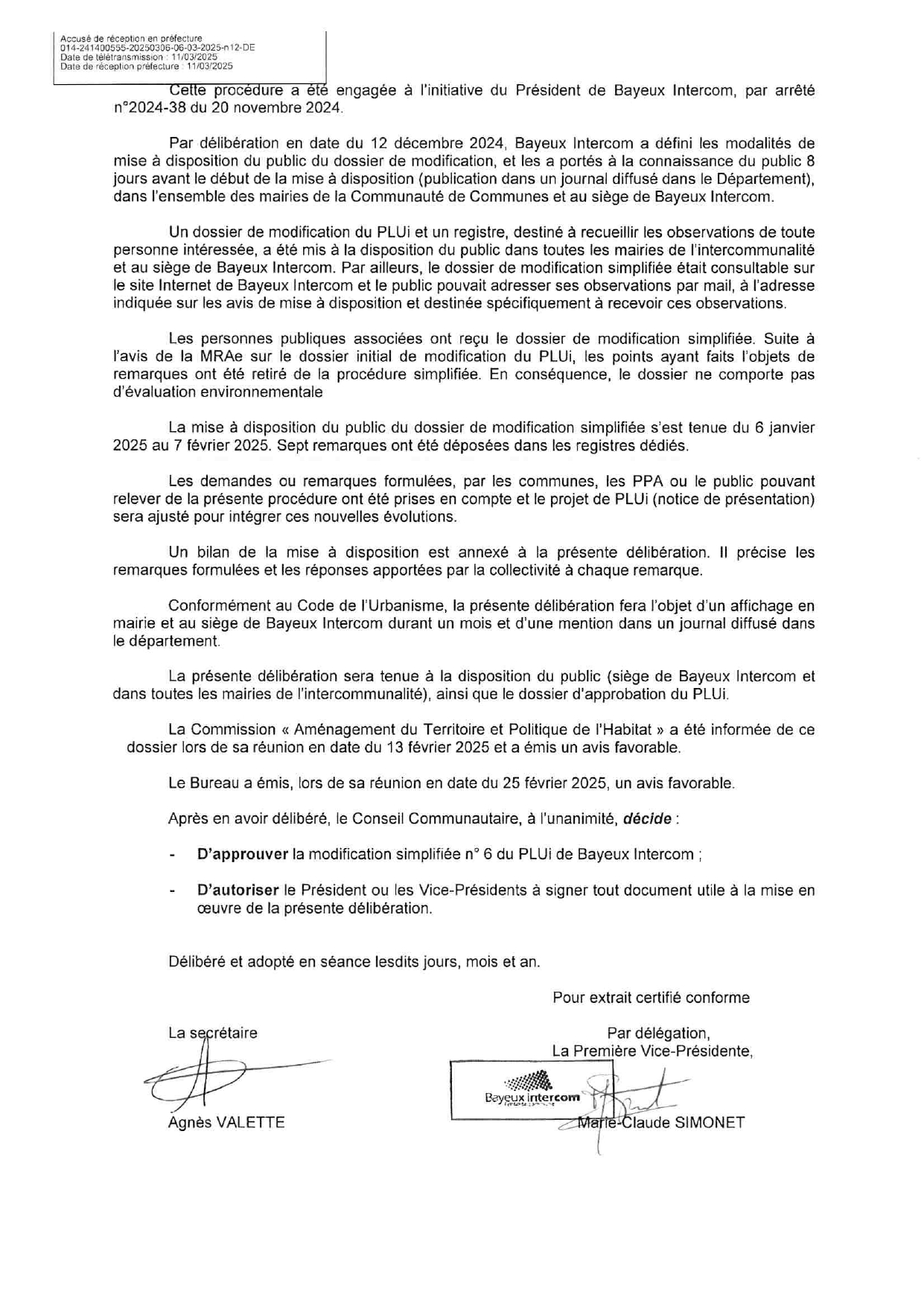 DELIBERATION MODIFICATION 6 PLUI PAGE 2 page 0001